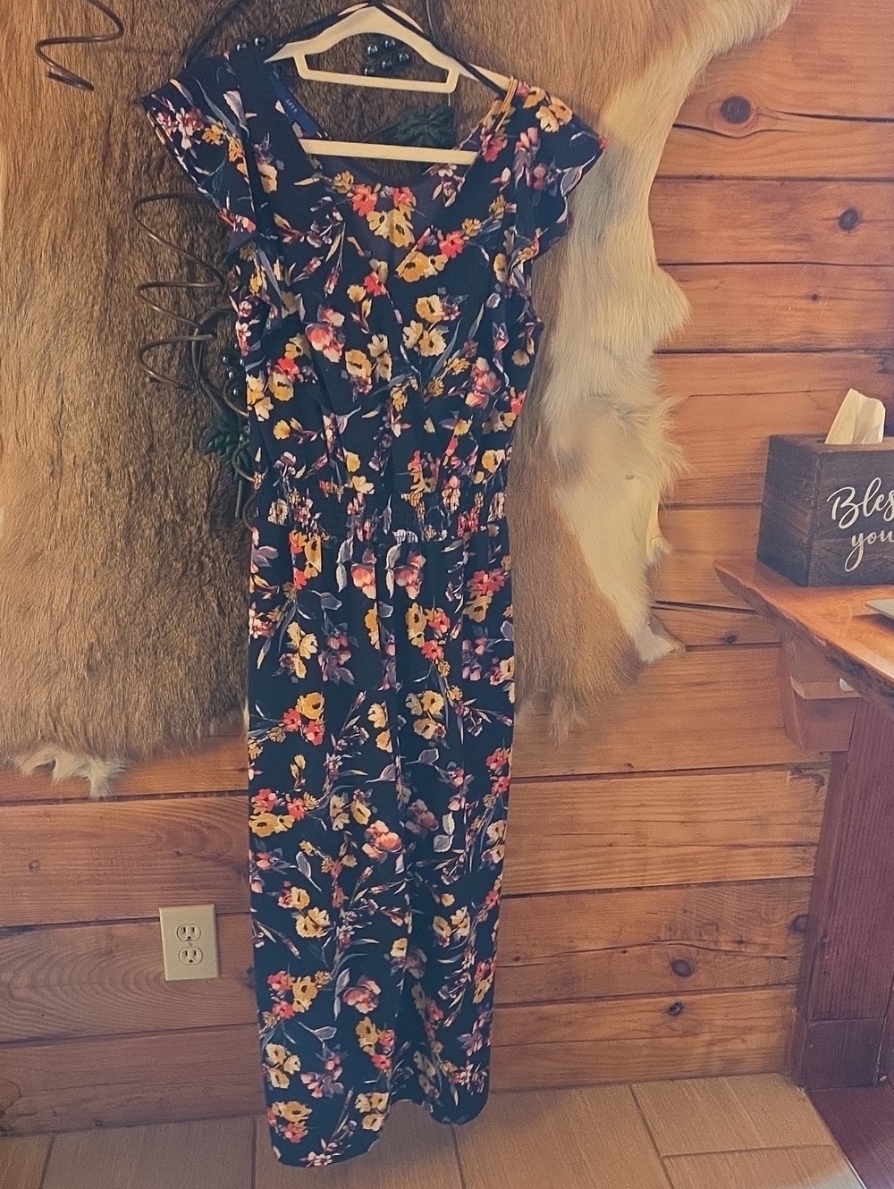 Floral Blue Jumper with Cap Sleeves